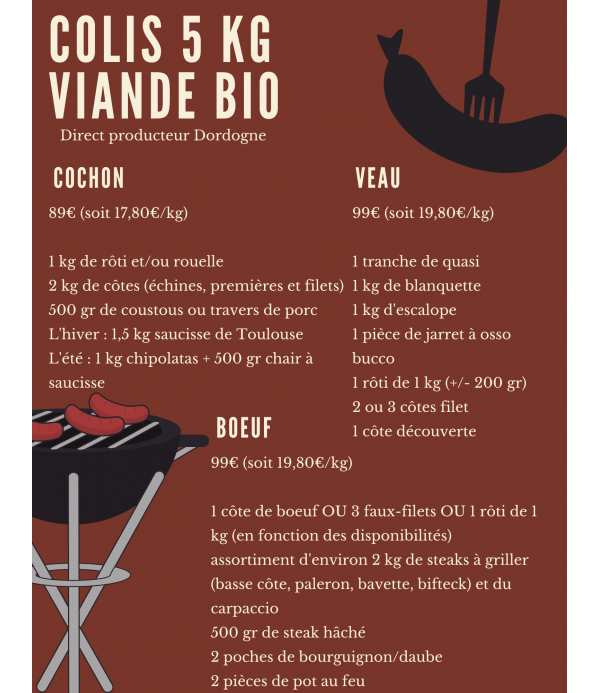 Colis de viande de boeuf bio Tradition - FERME DE BONNEVAL